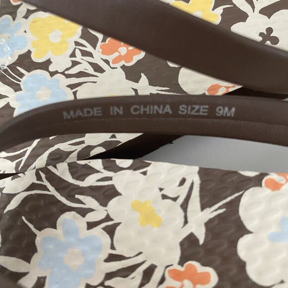 NWOB Tory Burch Soho Reverie Walnut Brown Floral Thin Flip Flops Sandal Flat 9 - Picture 10 of 11